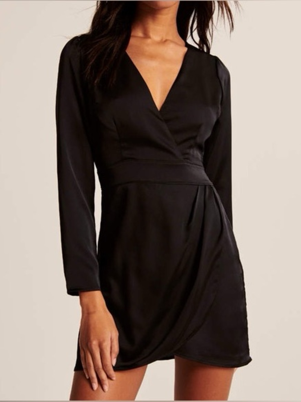 Abercrombie Long-Sleeve V-Neck Wrap Dress Black Size XL NWT
